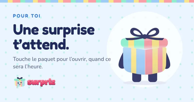 Image de partage Surpriz pour l’occasion « Naissance » : un paquet fermé et « Une surprise t’attend »